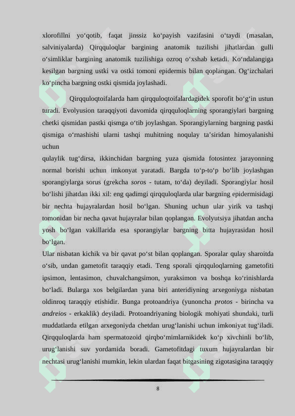 Qirqquloqtoifa - polypodiophyta bo‘limi 8