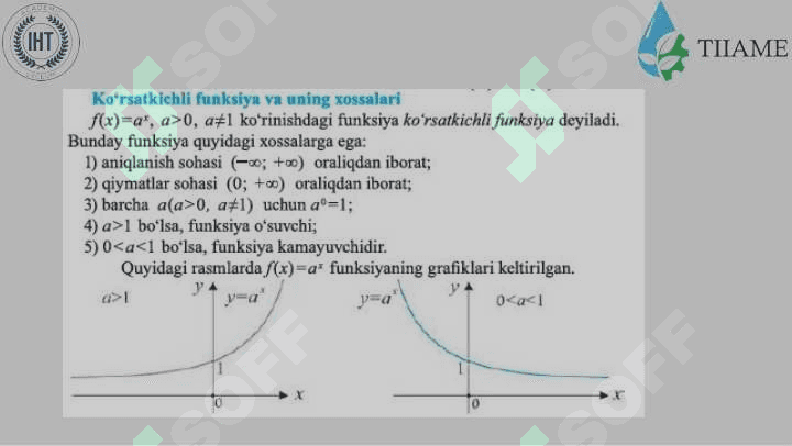 Ko'rsatkichli funksiya va uning hossalari.Irratsional tengsizliklar 3