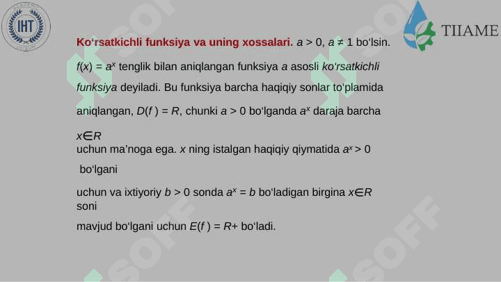 Ko'rsatkichli funksiya va uning hossalari.Irratsional tengsizliklar 4