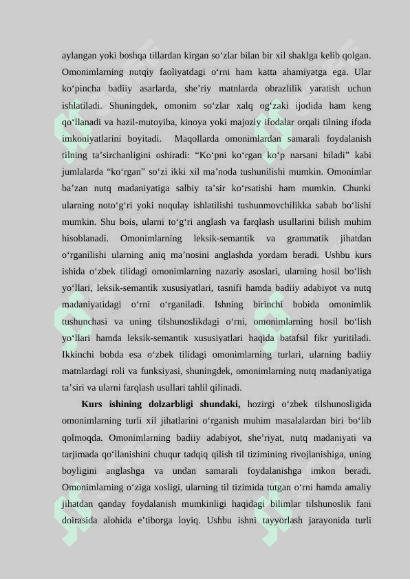 Oʻzbek tilidagi soʻzlarning oʻzaro omonimligi kurs ishi 3
