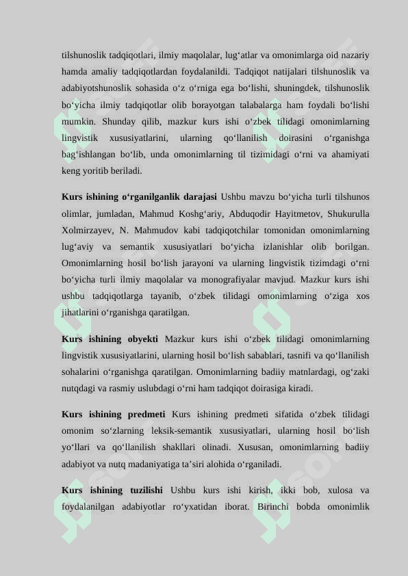 Oʻzbek tilidagi soʻzlarning oʻzaro omonimligi kurs ishi 4