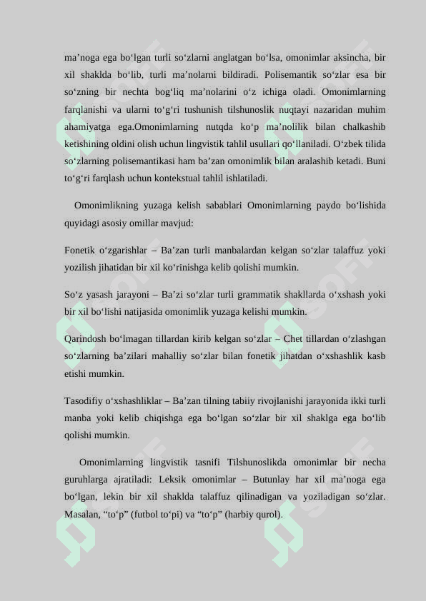 Oʻzbek tilidagi soʻzlarning oʻzaro omonimligi kurs ishi 7