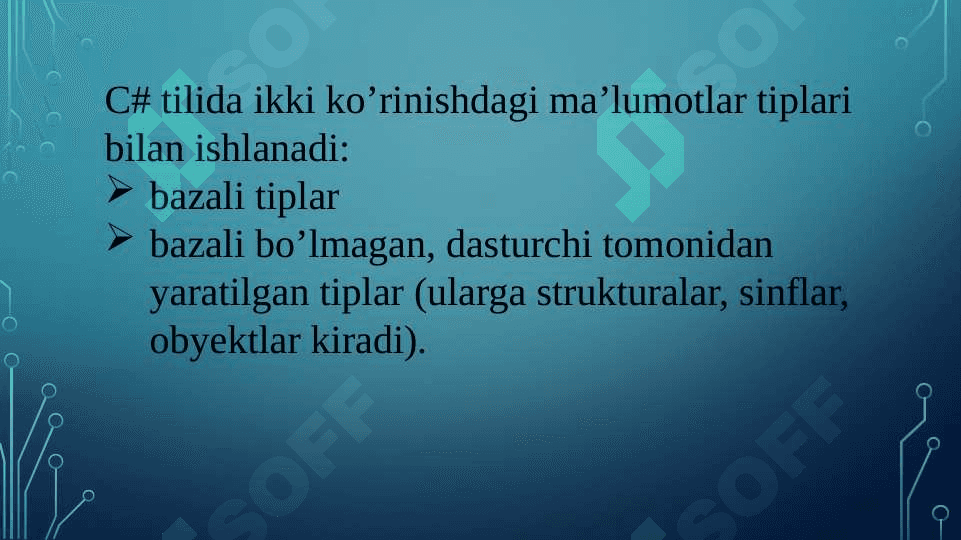 c# da Berilganlar turlari. 2