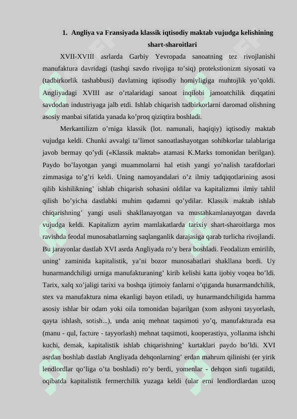 Angliya va Fransiyada klassik maktabning shakllanishi. 4