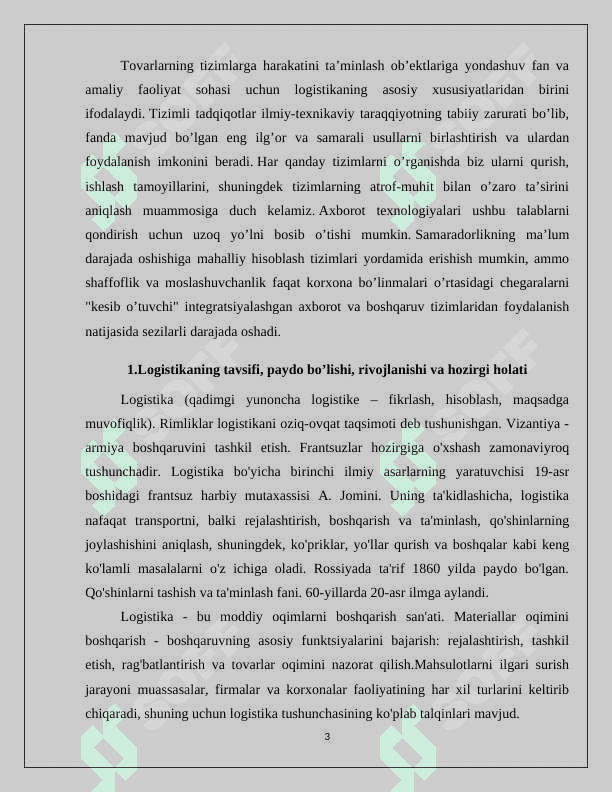 Logistika fanidan kurs loyiha variant 11 3