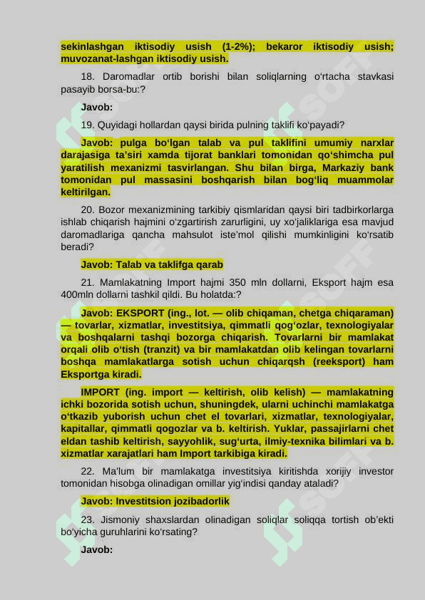 Argus savollari va javoblari(Iqtisodiyot) 5