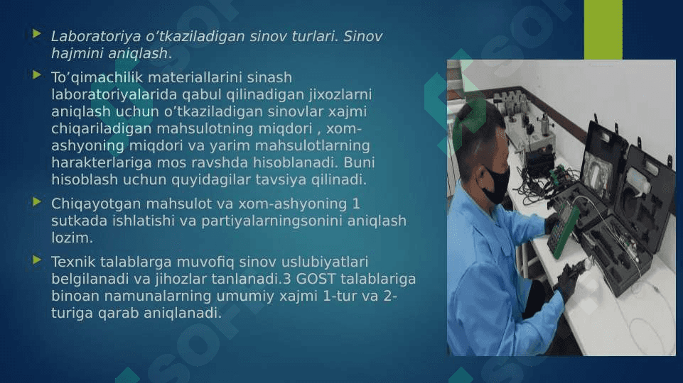 Korxona labaratoriyasi texnik-materiallar qo'yilgan talablar 4