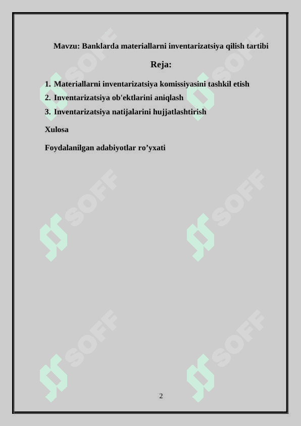 Banklarda materiallarni inventarizatsiya qilish tartibi 2