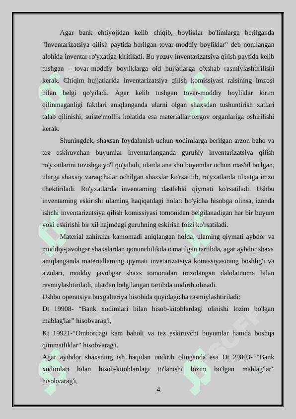 Banklarda materiallarni inventarizatsiya qilish tartibi 4