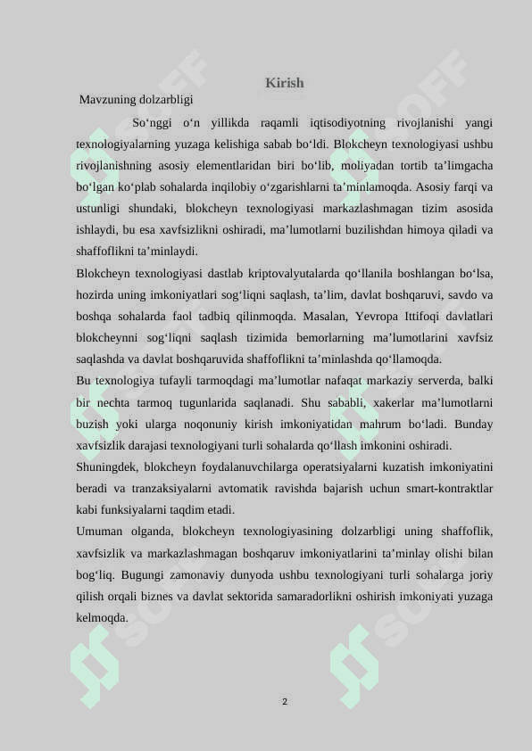 Blokcheyn texnologiyasi kurs ishi 2