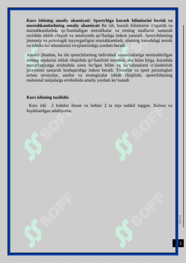 Sportchiga kurash bilimlarini berish va mustaxkamlash. kurs ishi 5