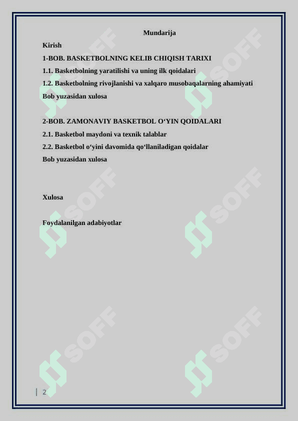 Basketbol oʻyin qoidalari va uning kelib chiqish tarixi kurs ishi 2