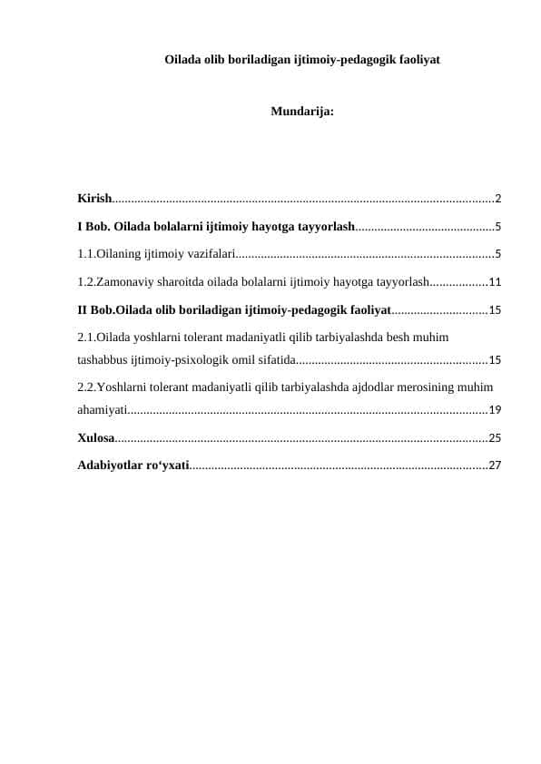 Oilada olib boriladigan ijtimoiy-pedagogik faoliyat