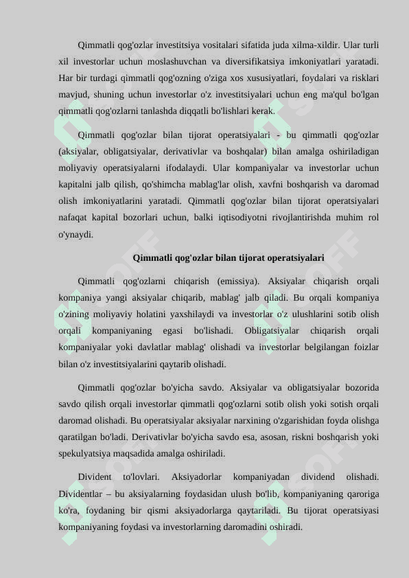 Qimmatli qogʻozlar bilan boʻladigan tijorat operatsiyalarining hisobi 4