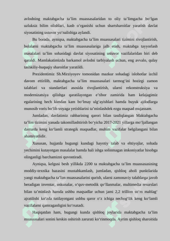 Maktabgacha ta'lim tizimi davlat siyosatining ustuvor yo'nalishida 4
