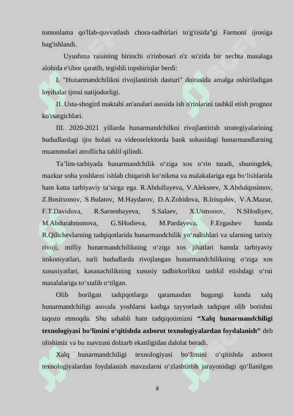 xalq hunarmandchiligi texnologiyasi bo'limini o'qitish multimediyalardan foydalanish 8