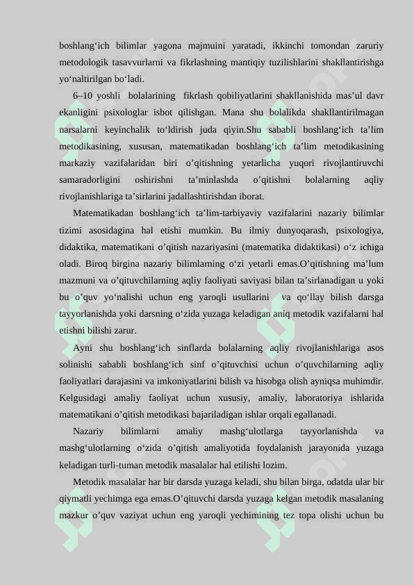 BOSHLANG’ICH SINFLARDA MATEMATIKA O’QITISH METODIKASI FAN SIFATIDA 3