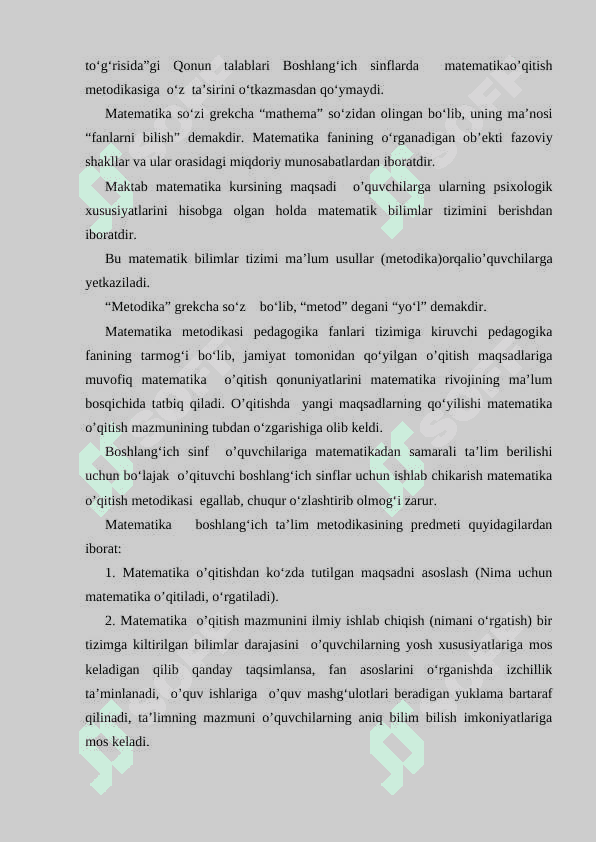 BOSHLANG’ICH SINFLARDA MATEMATIKA O’QITISH METODIKASI FAN SIFATIDA 5