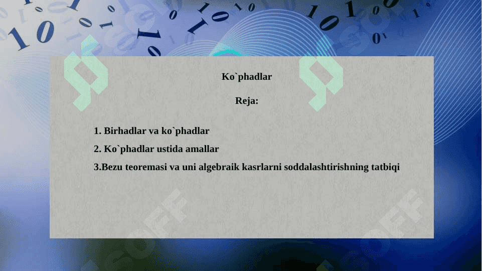 Ko`phadlar  matimatika 2