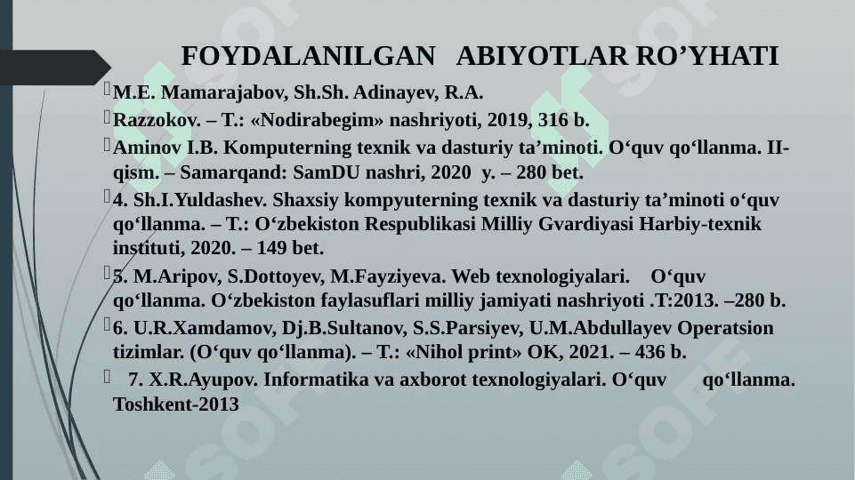 "Kompyuterning texnik va dasturiy ta’minoti” fanining maqsadi va vazifalari. Kompyuter avlodlari va ularning klassifikatsiyasi 3