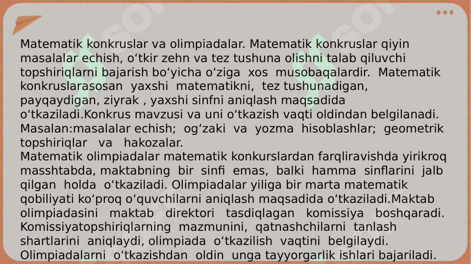 Mavzu: Boshlang‘ich sinflarda matematikadan sinfdan tashqari ishlarni tashkil etishning maqsad va vazifalari .Boshlang‘ich sinflarda matematikadan sinfdan tashqari ishlarni tashkil etish turlari 8