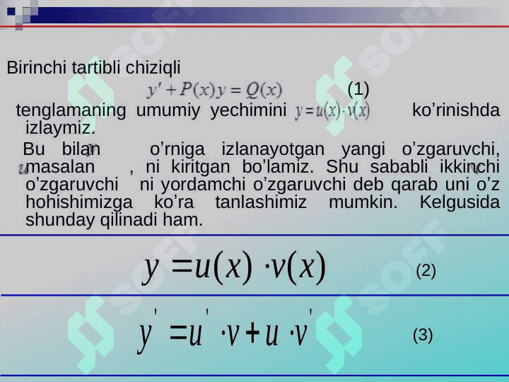 Chiziqli differentsial tenglamalar va ularni yechishning Lagranj va Bernulli usullari. 3
