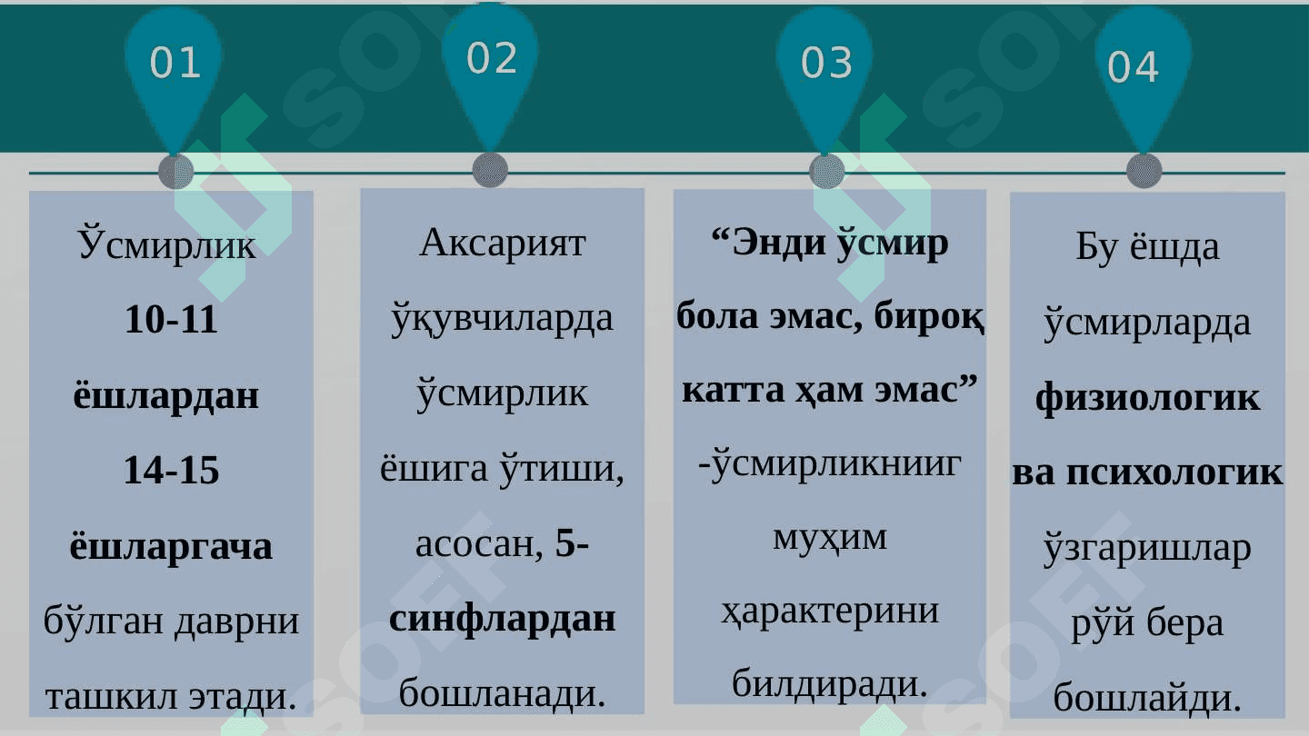 ЎСМИРЛИК, ИЛК ЎСПИРИНЛИК ВА ЁШЛИК 3