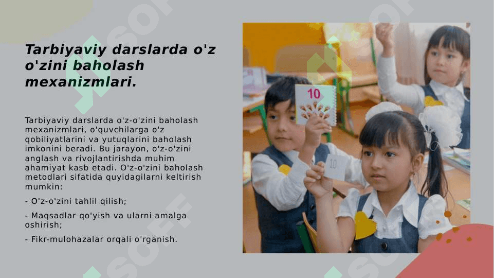 Tarbiya darslarida oʻquvchini oʻz ustida ishlash jarayoni (1-4 sinf tarbiya darsi). 7