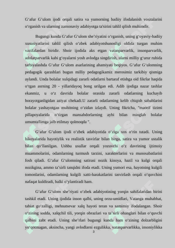 Gʻafur Gʻulom hikoyalarida satira va yumor. kurs ishi 3
