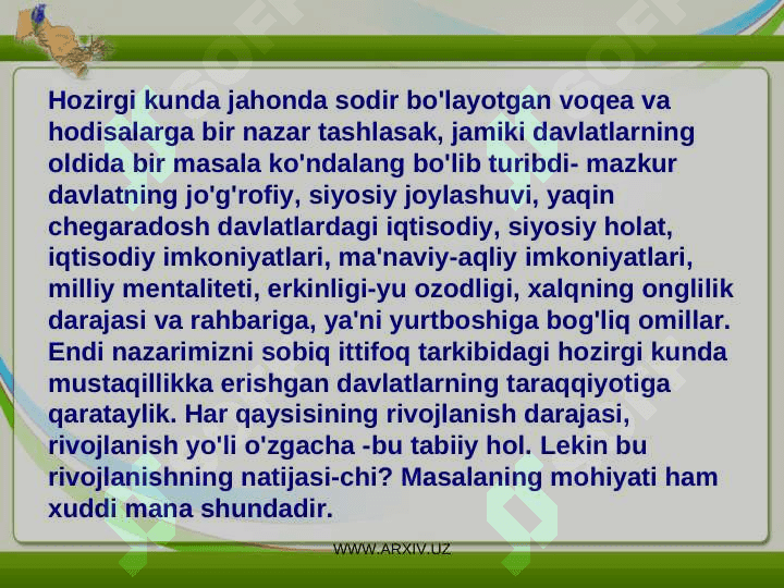 Mustaqillik yillarida o'zbekistonda iqtisodiy va madaniy taraqqiyot 2