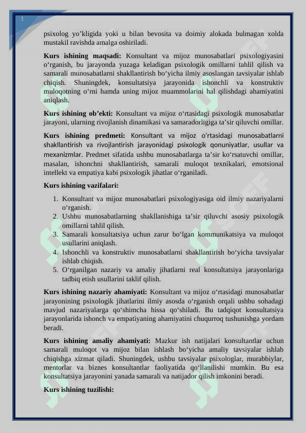 Кансултант ва мижоз муносабатлари психологияси kurs ishi 3