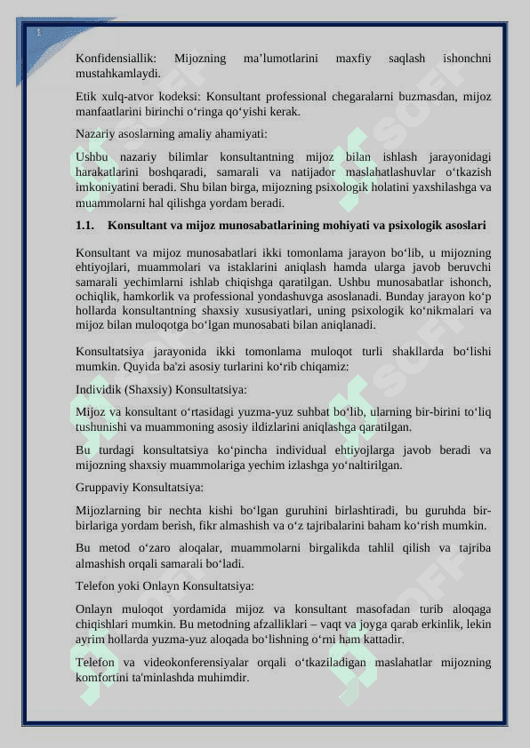 Кансултант ва мижоз муносабатлари психологияси kurs ishi 5