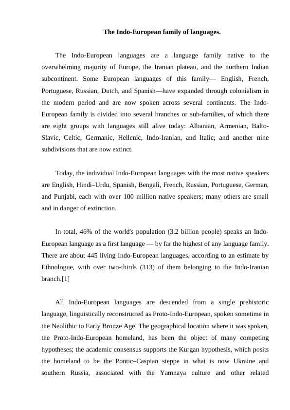 The Indo-European family of languages.