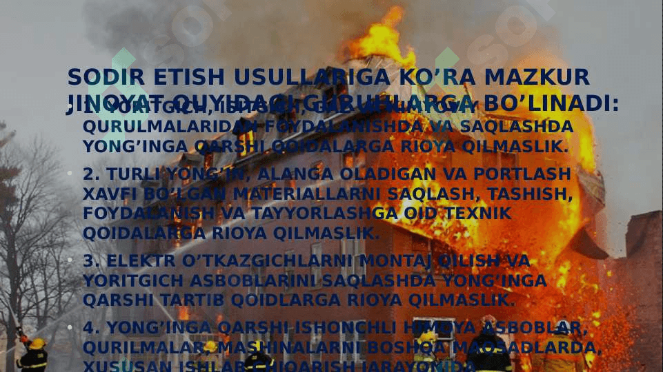 O’T QO’YISH VA YONG’IN XAVFSIZLIGI QOIDALARINI BUZISH JINOYATLARINI TERGOV QILISH 4