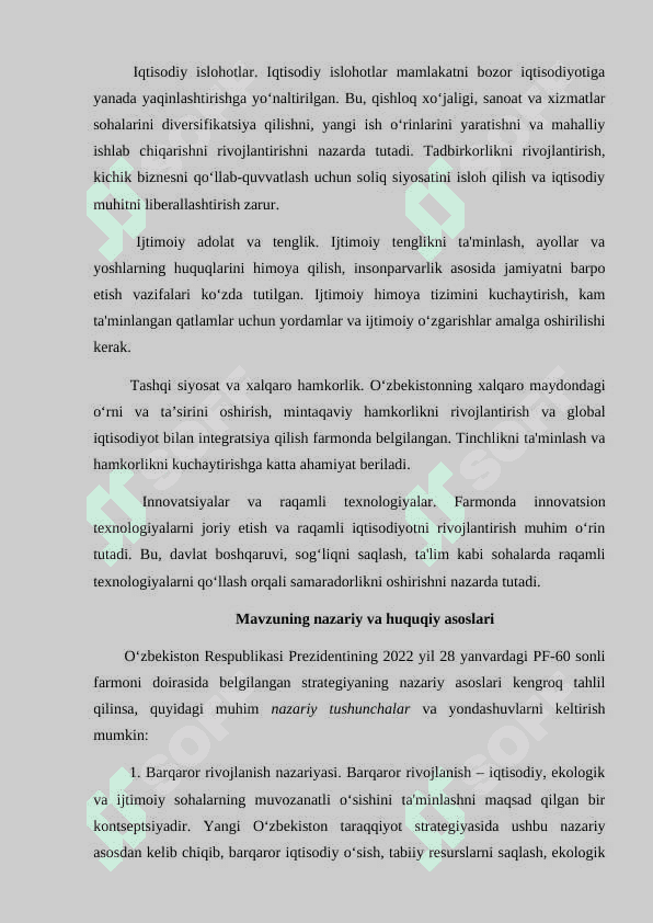 Oʼzbekiston Respublikasi Prezidentining 2022 yil 28 yanvardagi “2022 – 2026 yillarga moʼljallangan Yangi Oʼzbekistonning taraqqiyot strategiyasi toʼgʼrisida” gi PF – 60 sonli Farmoni boʼyicha vazifalar 2