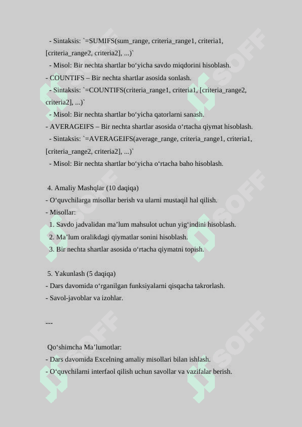 Excelda Shartli Statistik Funksiyalar ( Dars ishlanma ) 2