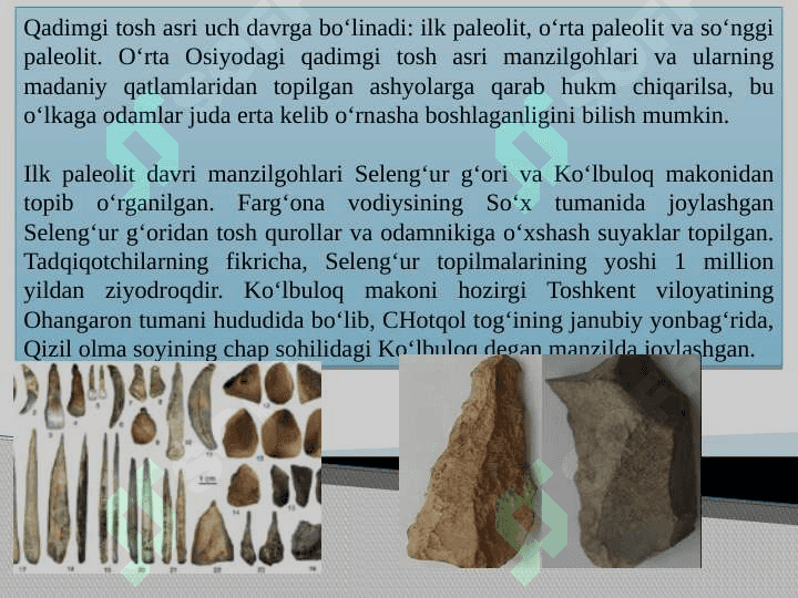O‘rta osiyodagi o‘rta paleolit davr ibtidoiy manzilgohlari xaritasini tuzish 2