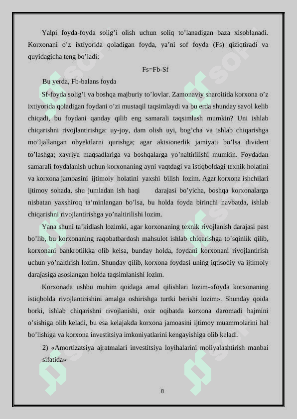Investitsiya faoliyatini moliyalashtirishda moliya bozorining ahamiyati. 8