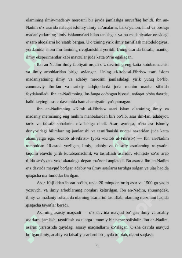 IBN АN-NАDIM «KITОB АL-FIHRIST» АSАRI MАNBА SIFАTIDА 6