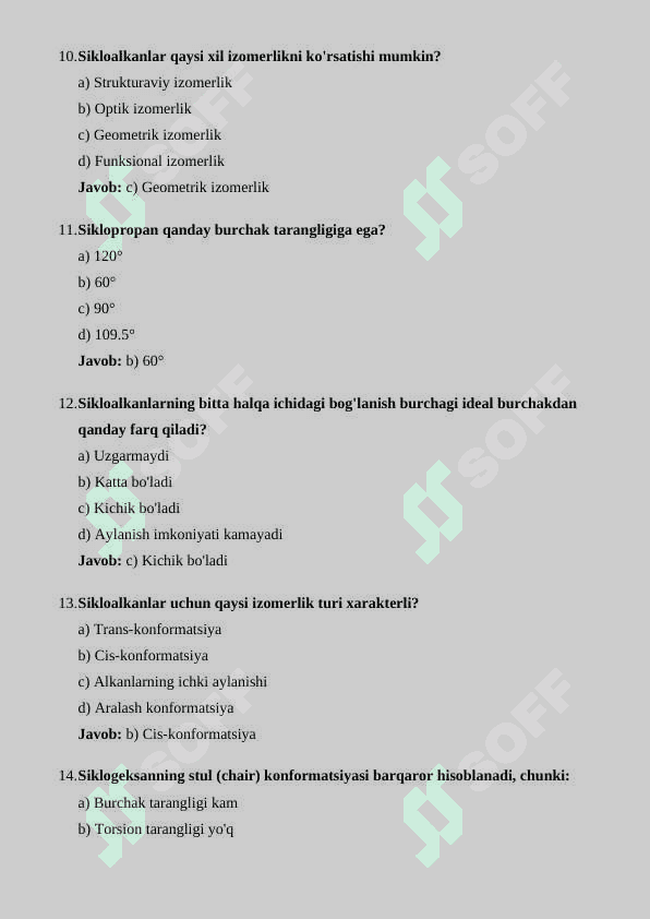 SIKLOALKANLAR OLINISH USULLARI VA XOSSALARI test 3