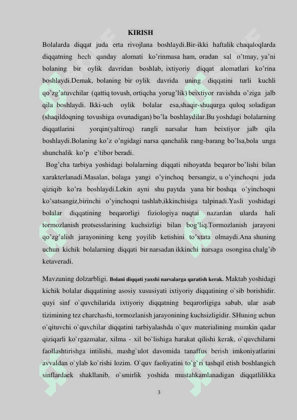 Bola diqqati haqida tushuncha kurs ishi 3