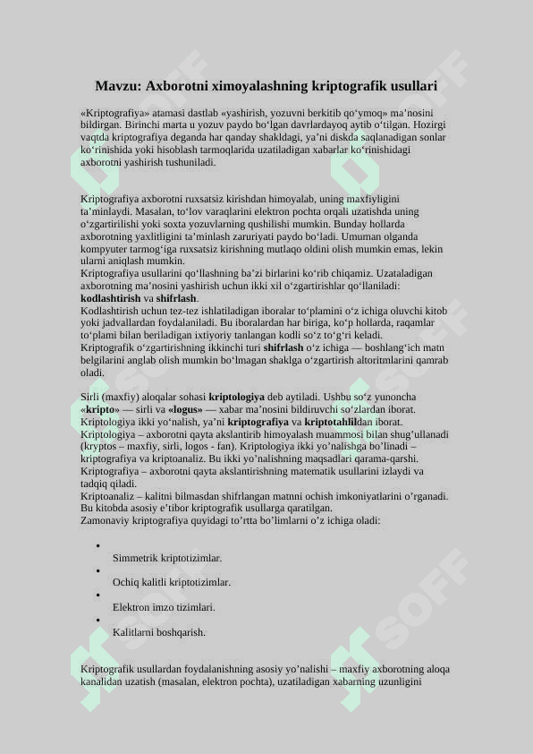 Axborotni ximoyalashning kriptografik usullari Kiber Xavfsizlik 2