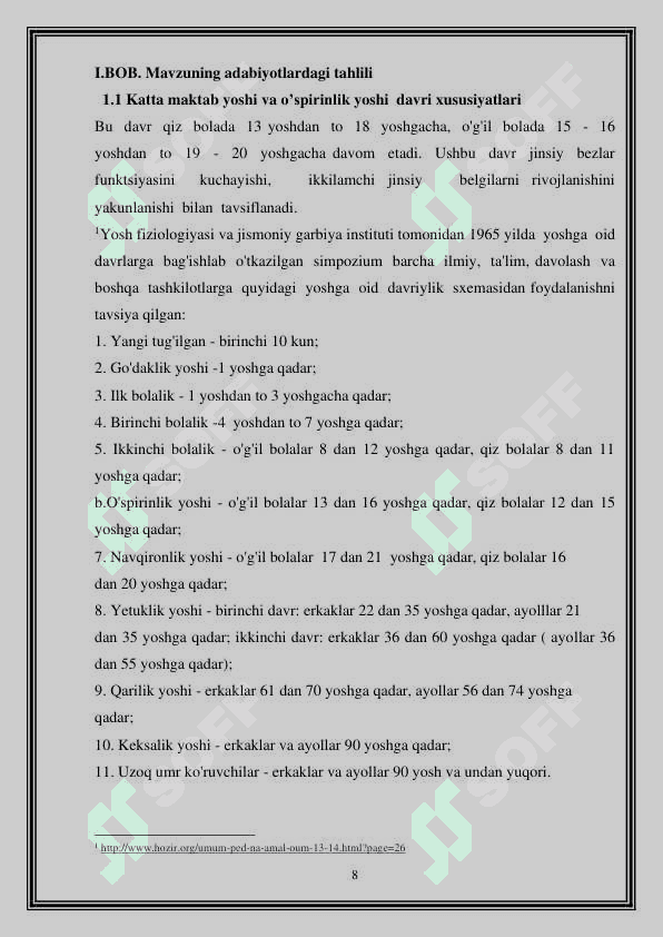 Kurs ishi.Katta maktab yoshida rivojlanishning psixologik xususiyatlari. 8