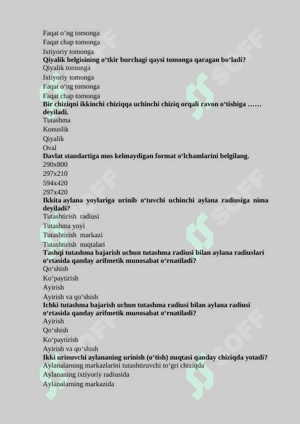 CHIZMACHILIK fanidan test savollari 200 ta 6