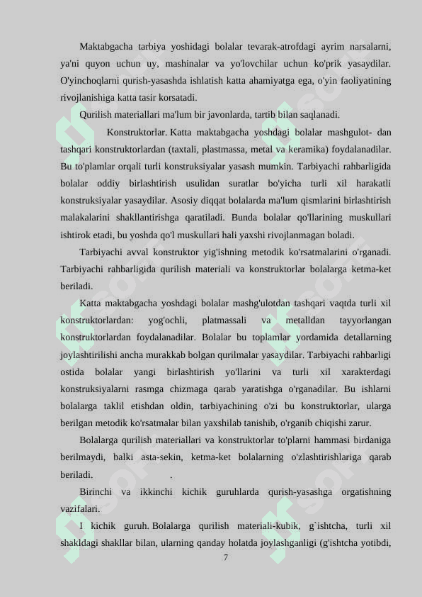KATTA YOSHDAGI BOLALAR GURUHIDA QURISH-YASASH MASHG‘ULOTLARIDA PEDAGOGNING RO‘LI 7