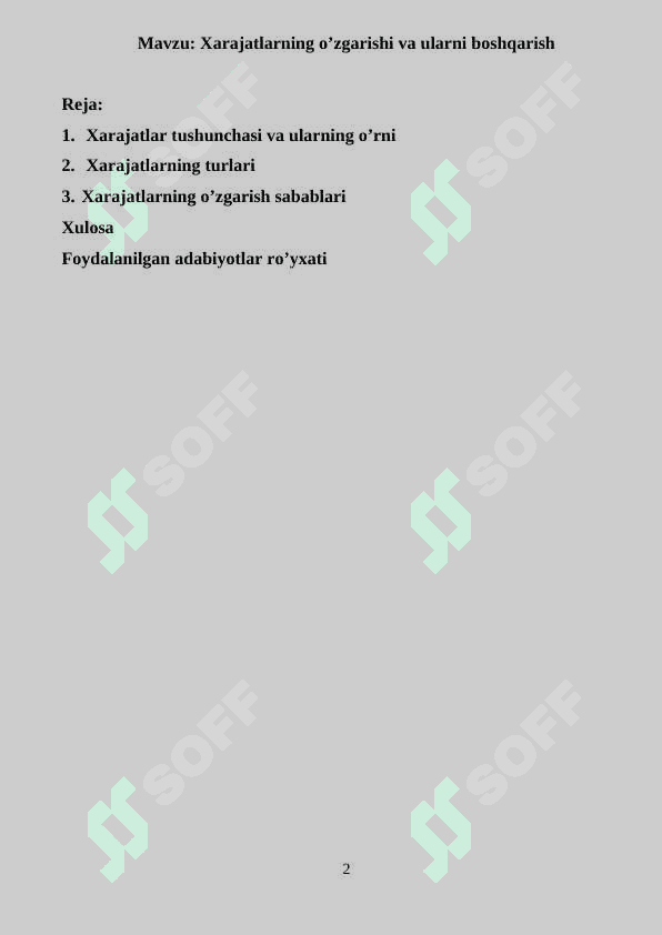 Xarajatlarning o’zgarishi va ularni boshqarish 2