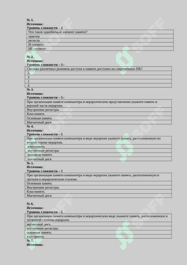 ОРГАНИЗАЦИЯ КОМПЬЮТЕРА ТЕСТ 2