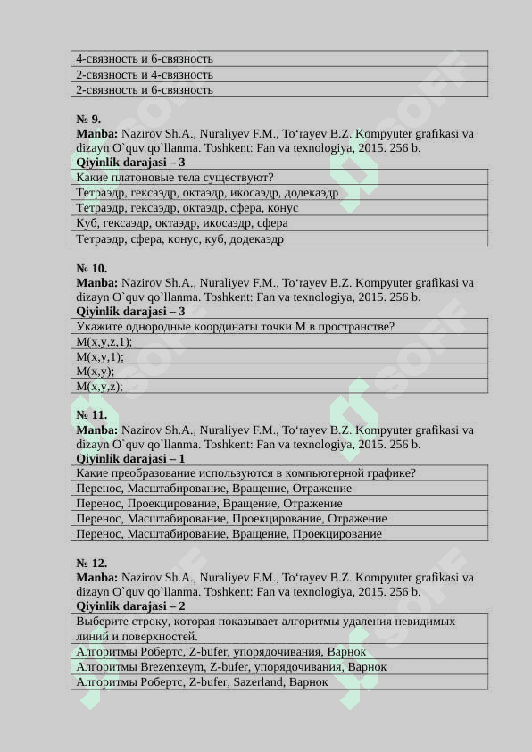 Тесты по компьютерной графики тест 3