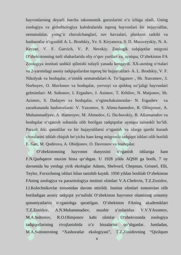 Umurtqali hayvonlarda nerv asistemasi evalyutsiyasi. 8