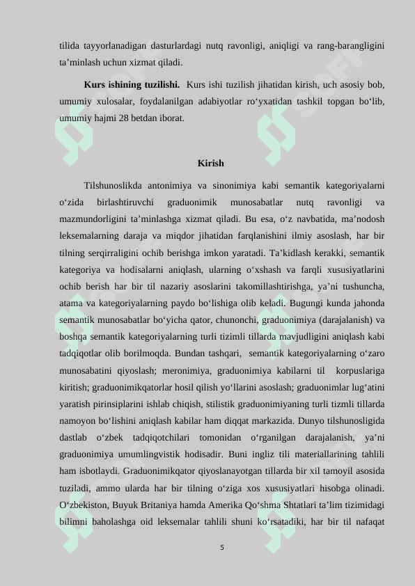 Darajalanish munosabatidagi leksemalarning semantik uslubiy xususiyatlar kurs ishi 5